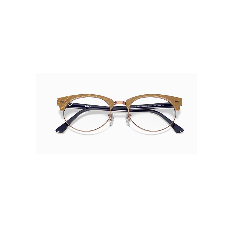 Ray-Ban Clubmaster Oval Optics Eyeglasses Wrinkled Beige Frame Clear Lenses 50-19
