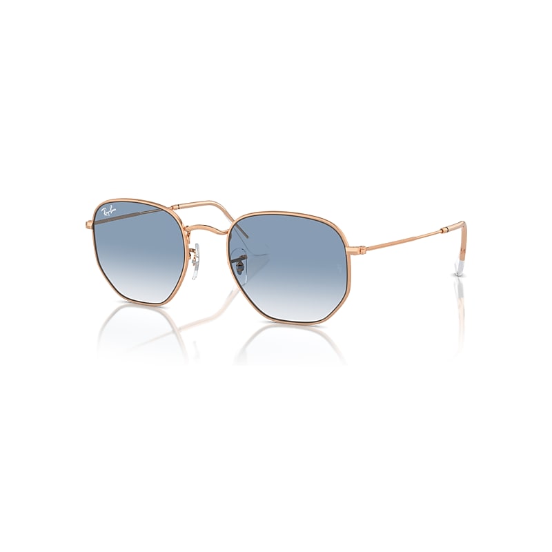 Ray-Ban Sunglasses  Hexagonal - Rose Gold Frame Blue Lenses 54-21, RB3548