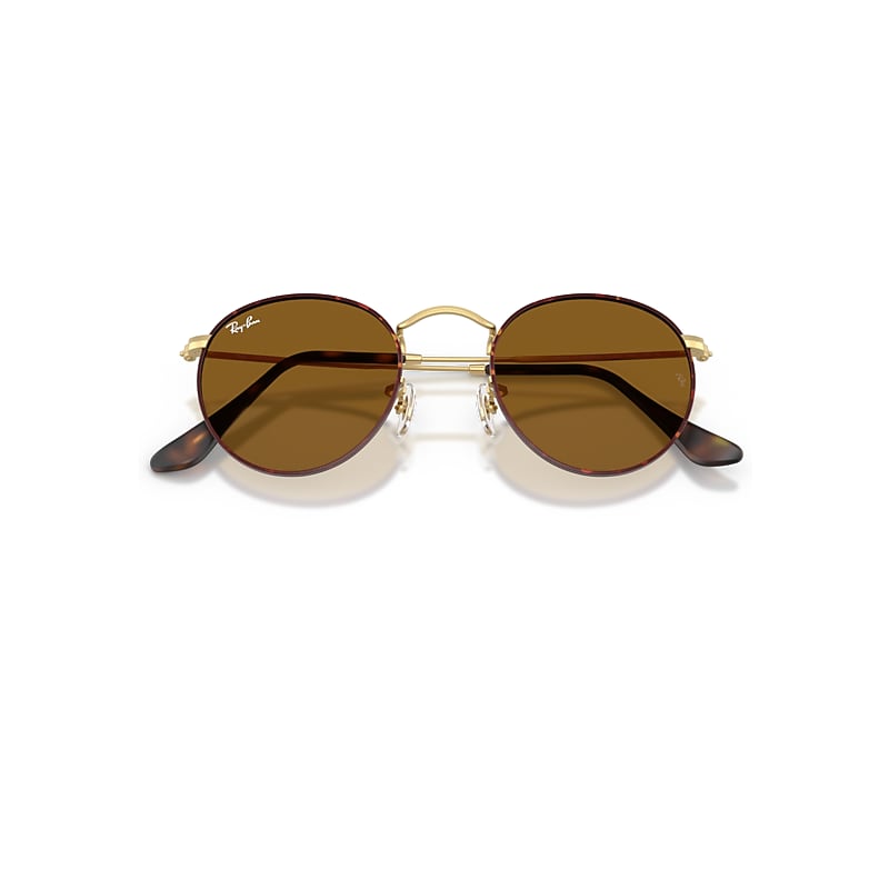 Ray-Ban Round Metal Sunglasses Matte Arista Gold Frame Brown Lenses 50-21