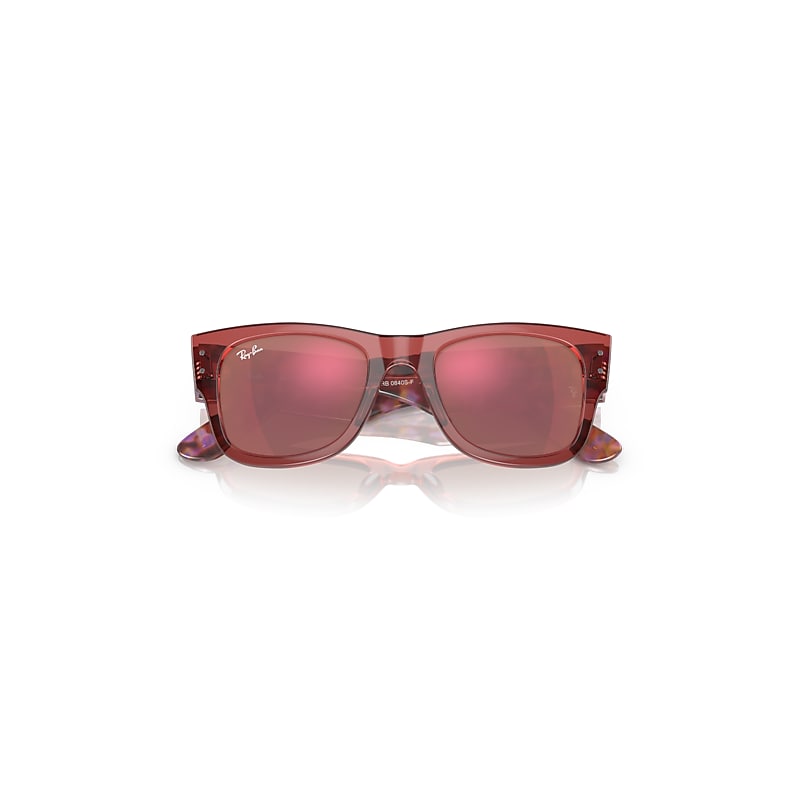 Ray-Ban Mega Wayfarer Sunglasses Striped Pink Havana Frame Red Lenses 52-21