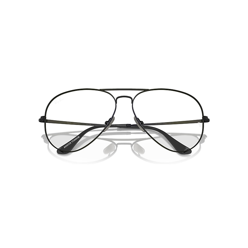 Ray-Ban Aviator Titanium Optics Eyeglasses Black Frame Clear Lenses Polarized 58-14