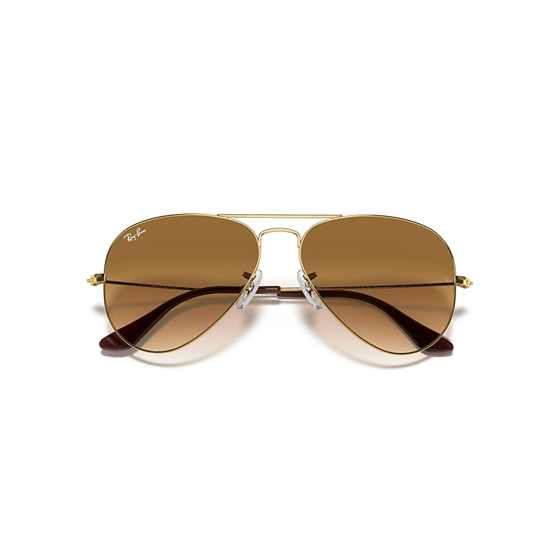 Ray-Ban Aviator Gradient Sunglasses Arista Gold Frame Brown Lenses 55-14