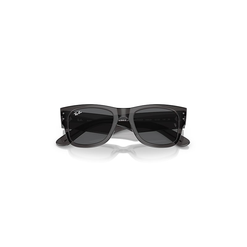 Ray-Ban Mega Wayfarer Sunglasses Transparent Black Frame Grey Lenses 51-21