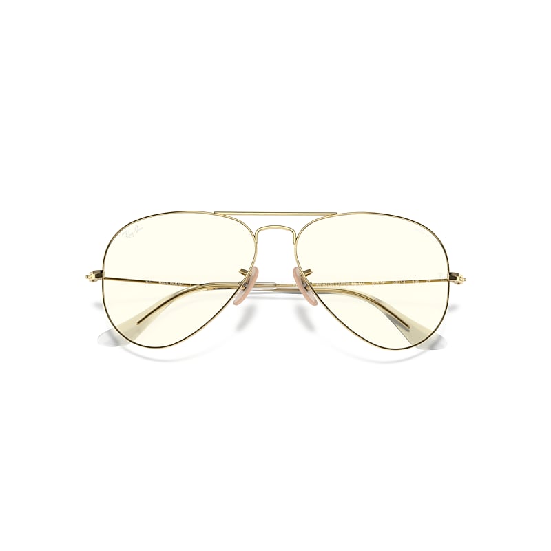 Ray-Ban Aviator Clear Evolve Sunglasses Arista Gold Frame Grey Lenses 62-14