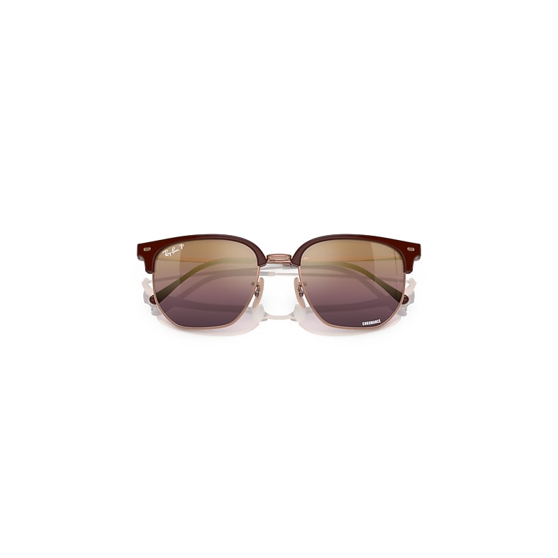 Ray-Ban New Clubmaster Polarized+ Lenses Sunglasses Rose Gold Frame Red Lenses Polarized 55-20