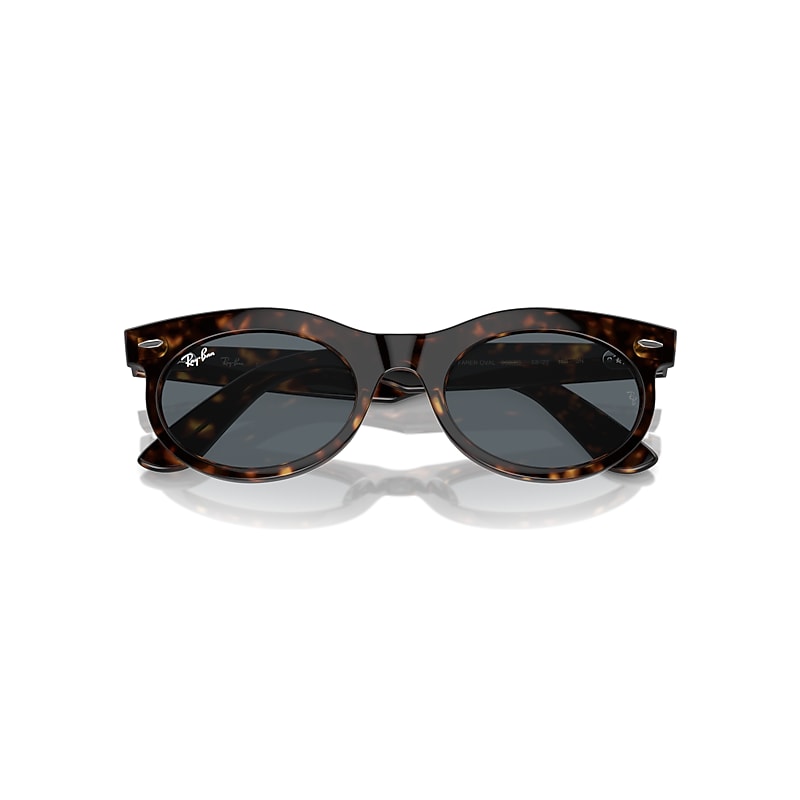 Ray-Ban Wayfarer Oval Sunglasses Havana Frame Blue Lenses 53-22