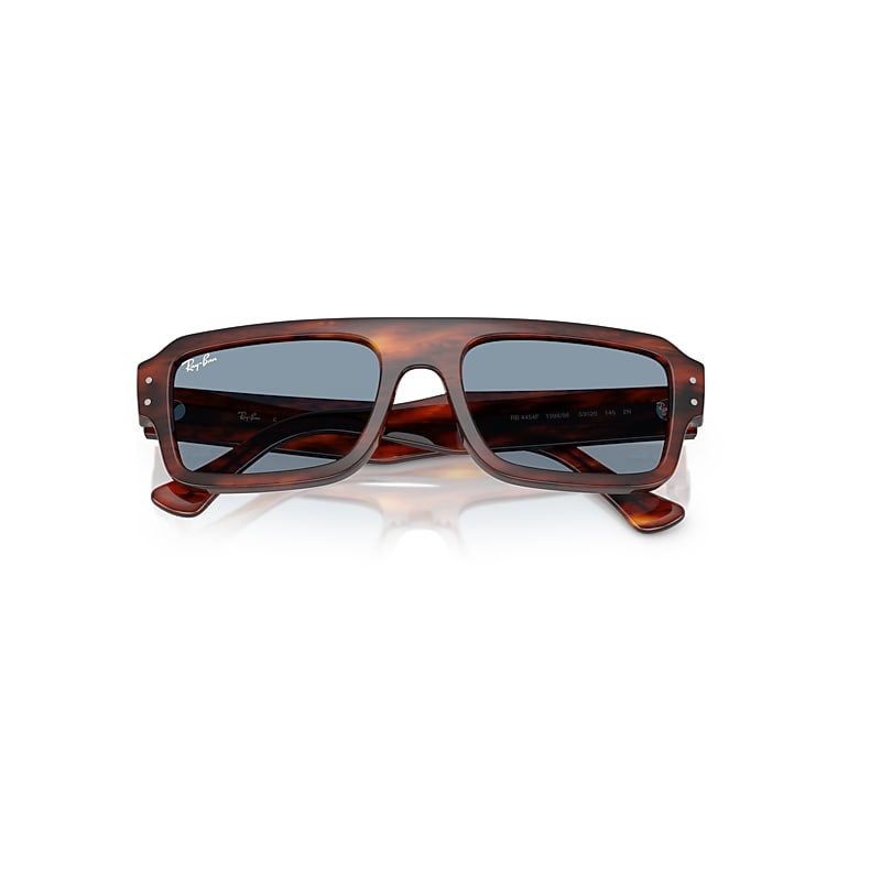 Ray-Ban Flacko Bio-based Sunglasses Striped Havana Frame Blue Lenses 53-20
