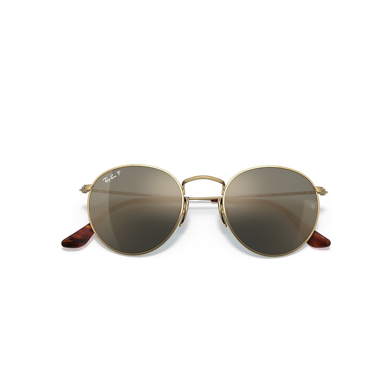 Ray-Ban Round Titanium Sunglasses Gold Frame Gold Lenses Polarized 47-21