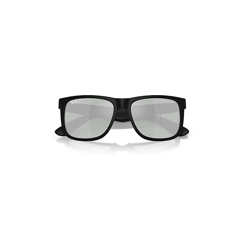 Ray-Ban Justin Classic Sunglasses Rubber Black Frame Silver Lenses Polarized 51-16