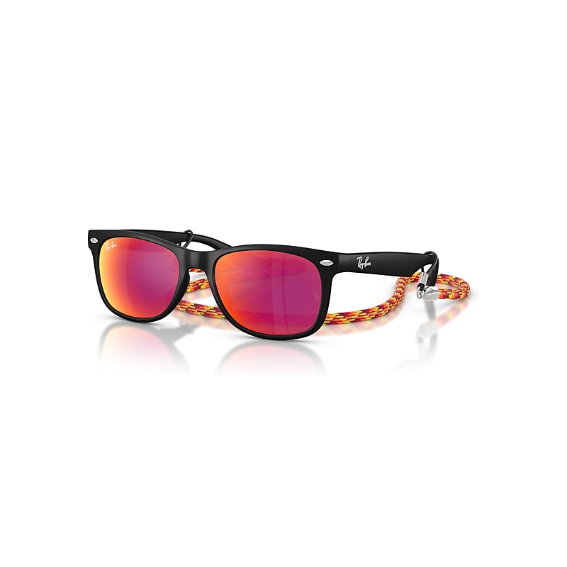 Ray - Ban Brown Kid Rj9052s Junior New Wayfarer 70286Q Sunglasses Nylon Black Squared Mirrored - Image 4