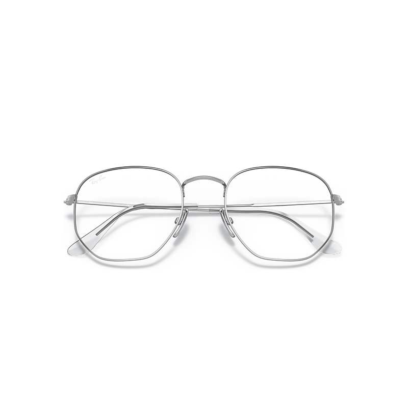Ray-Ban Hexagonal Titanium Optics Eyeglasses Silver Frame Clear Lenses Polarized 51-21