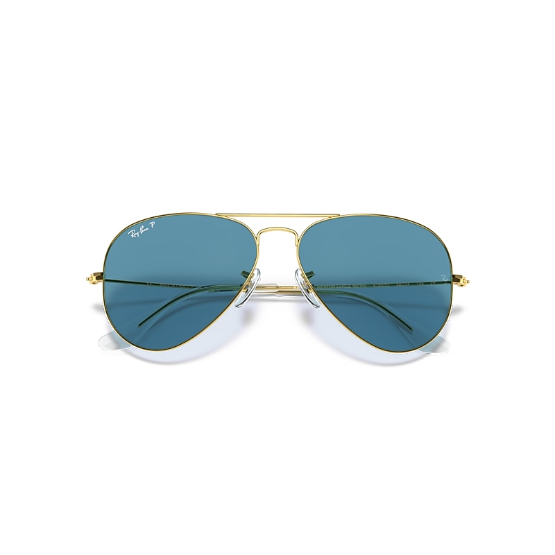Ray-Ban Aviator Classic Polarized+ Lenses Sunglasses Gold Frame Blue Lenses Polarized 58-14