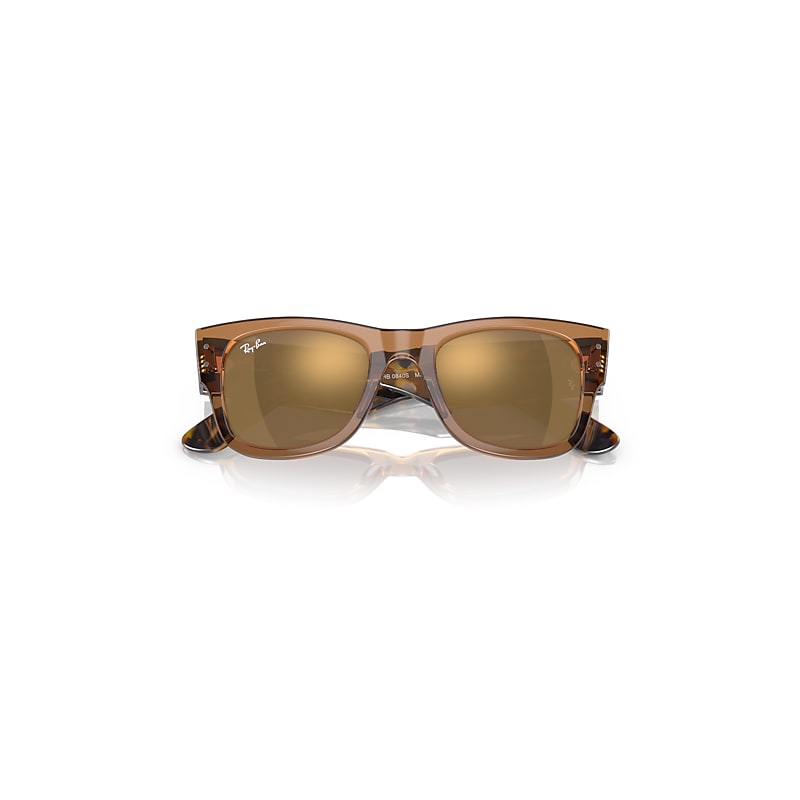 Ray-Ban Mega Wayfarer Sunglasses Brown & Grey Havana Frame Gold Lenses 51-21
