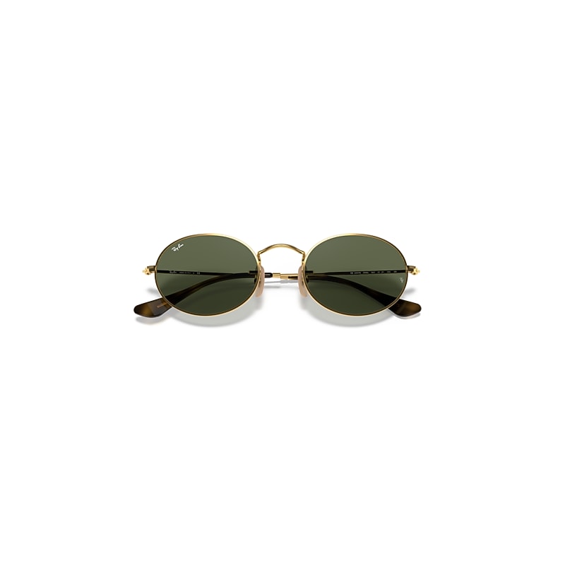 Ray-Ban Oval Flat Lenses Sunglasses Arista Gold Frame Green Lenses 48-21