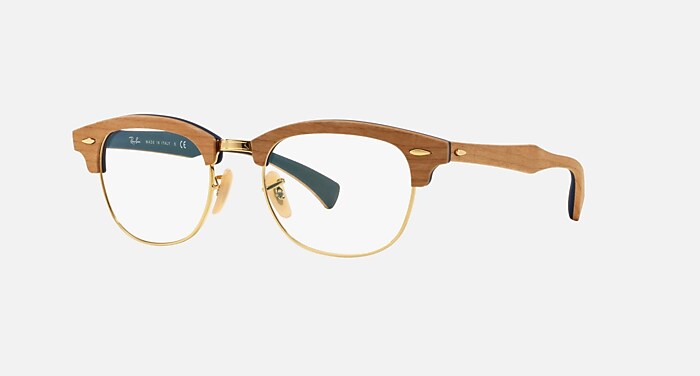 CLUBMASTER WOOD OPTICS Polarized Eyeglasses with Blue and Clear
