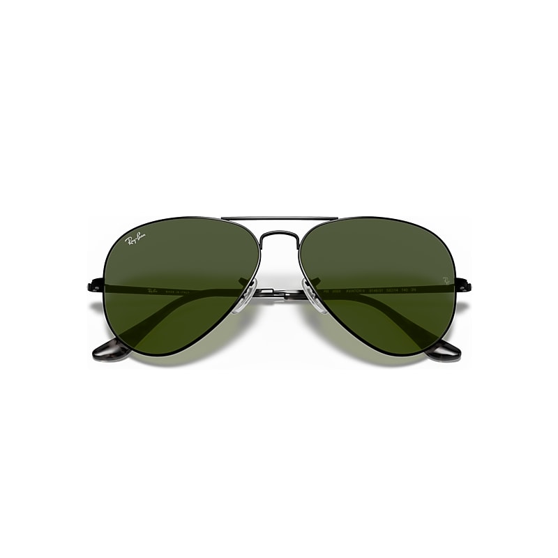 Ray-Ban Aviator Metal II Sunglasses Black Frame Green Lenses 58-14