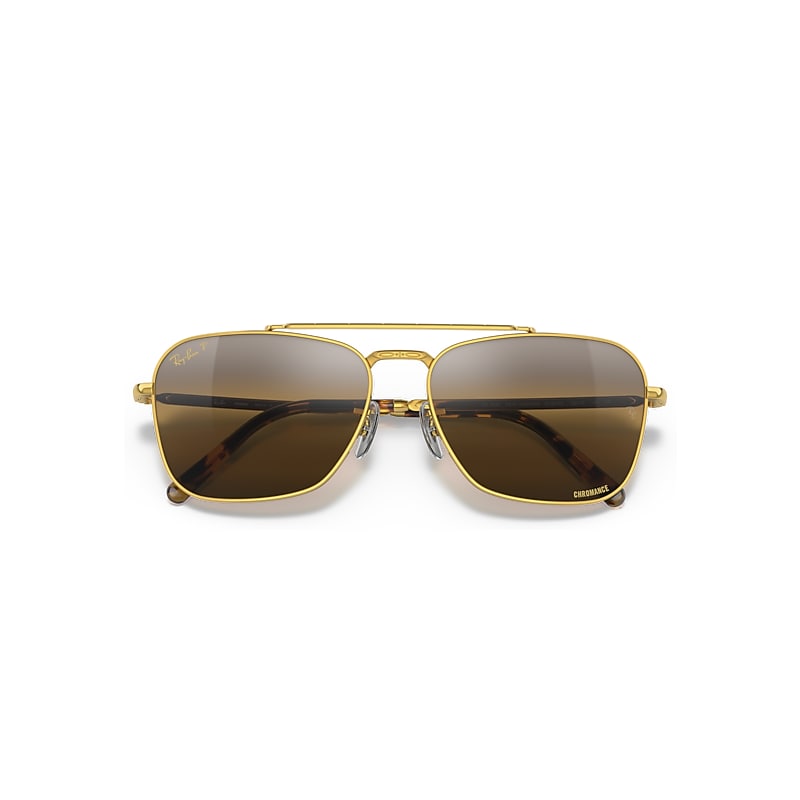 Ray-Ban New Caravan Polarized+ Lenses Sunglasses Gold Frame Brown Lenses Polarized 58-15