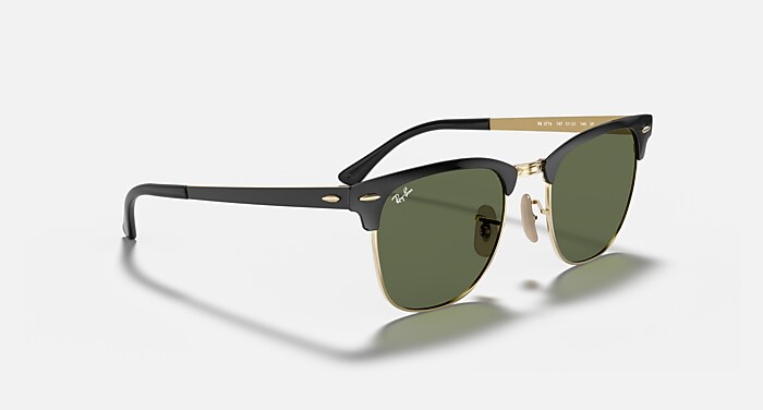 RB3715 Ray-Ban Clubmaster サングラス CLUBMASTER METAL Sunglasses in Black On Gold and G-15 Green (51-21