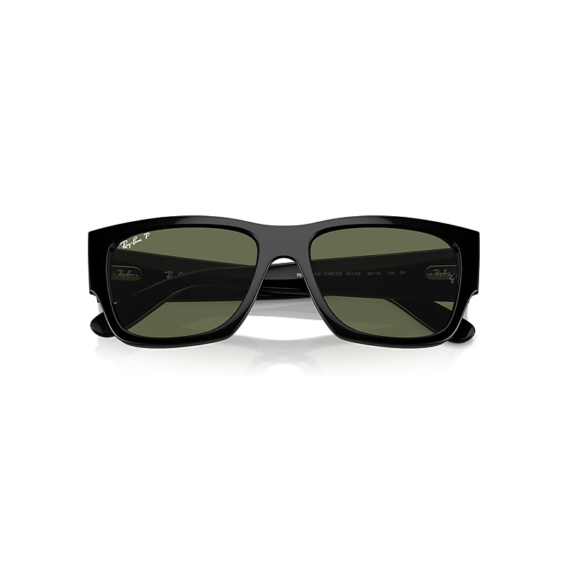 Ray-Ban Carlos Sunglasses Black Frame Green Lenses Polarized 56-18