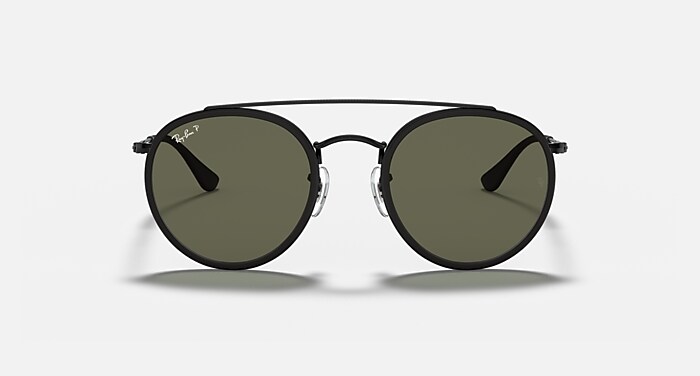 ROUND DOUBLE BRIDGE Sunglasses in Black and G-15 Green Polarized