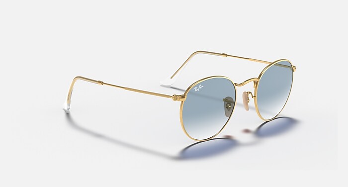 ROUND FLAT LENSES Sunglasses in Arista Gold and Light Blue