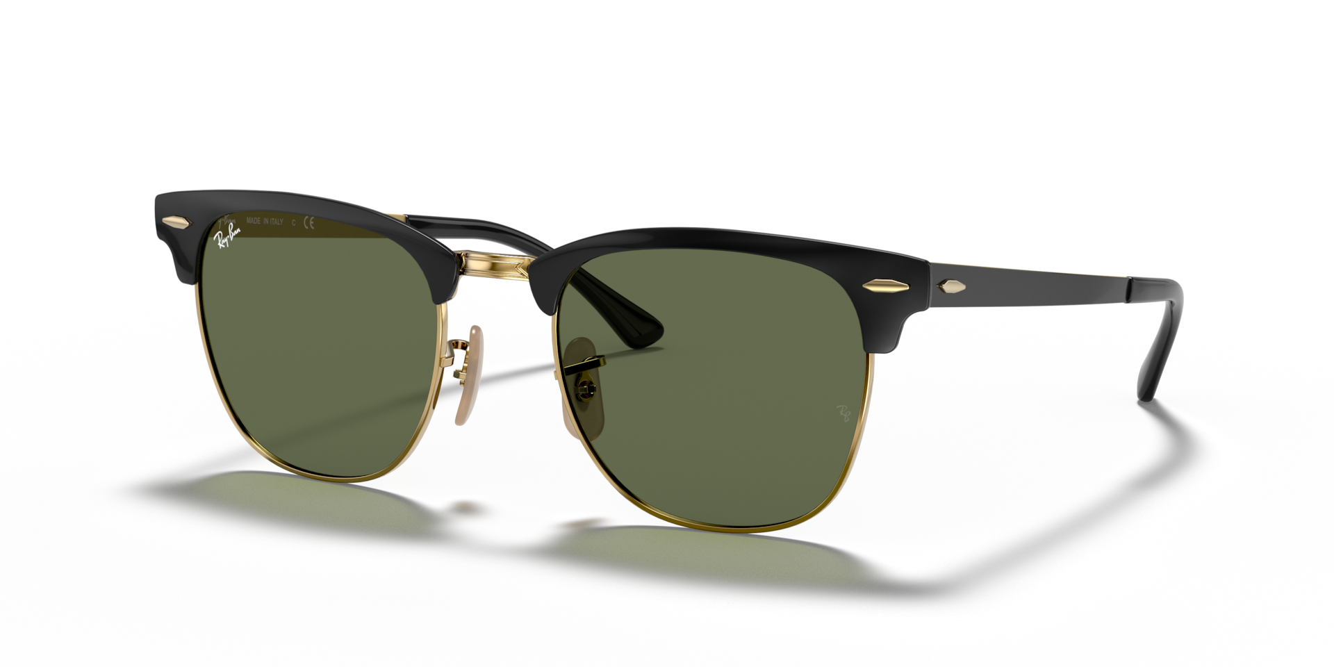 Ray-Ban Clubmaster Metal Lunettes De Soleil - Monture Noir Sur Or Verres Vert 51-21 138 €