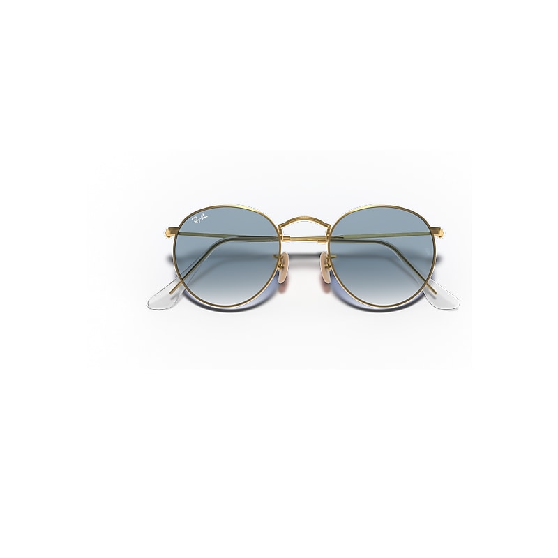ROUND FLAT LENSES Sunglasses in Arista Gold and Light Blue