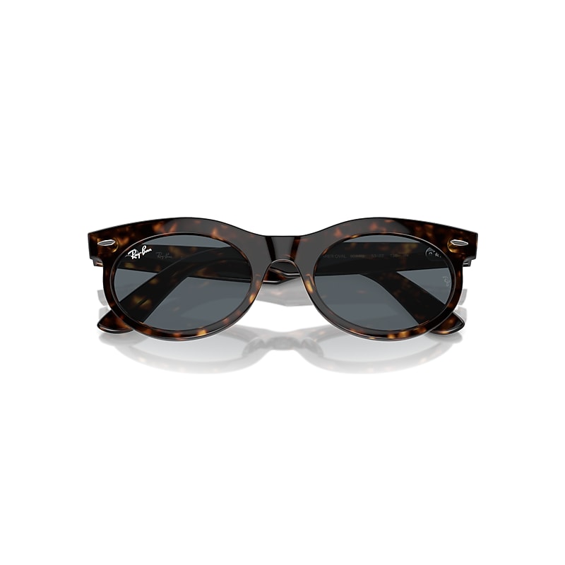 Ray-Ban Wayfarer Oval Sunglasses Havana Frame Blue Lenses 50-22