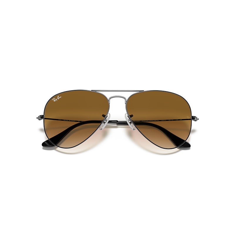 Ray-Ban Aviator Gradient Sunglasses Gunmetal Frame Brown Lenses 55-14