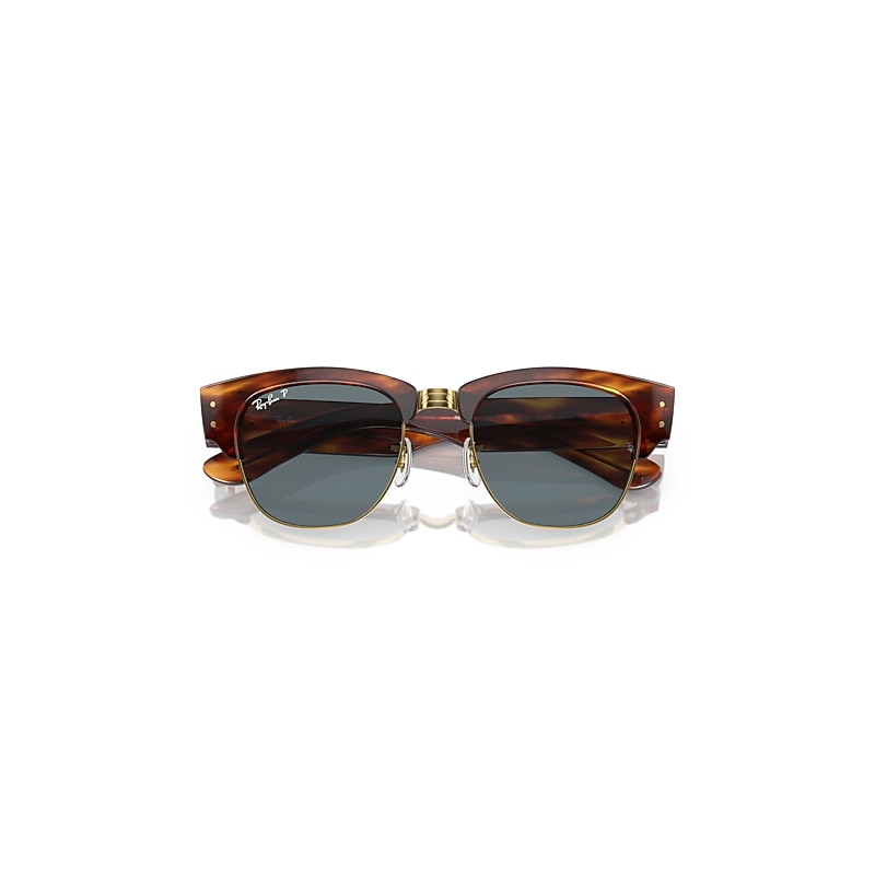 Ray-Ban Mega Clubmaster Sunglasses Striped Havana Frame Blue Lenses Polarized 53-21