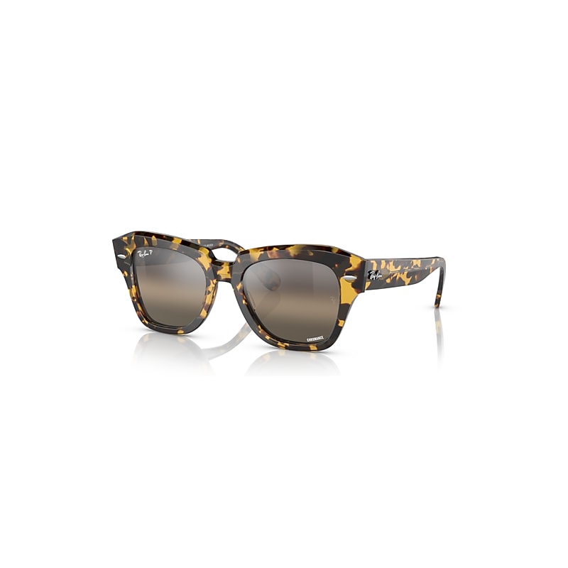 Ray-Ban Sunglasses  State Street X The Ones - Yellow Havana Frame Grey Lenses Polarized 49-20, RB2186, Online Exclusive