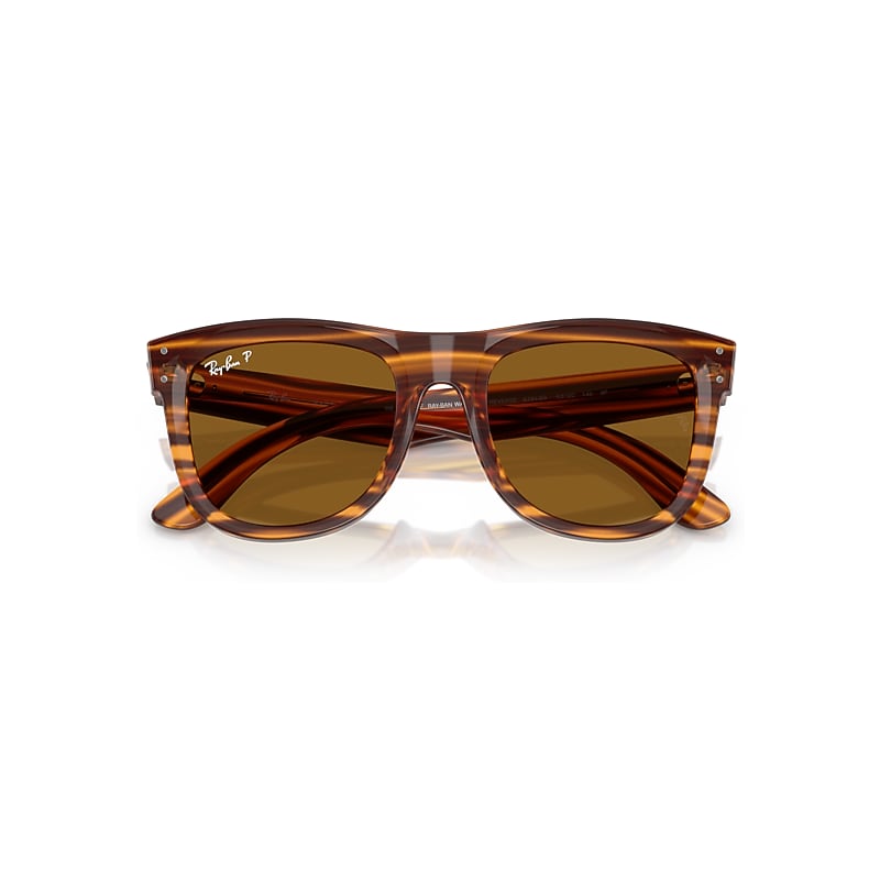 Ray-Ban Wayfarer Reverse Sunglasses Striped Havana Frame Brown Lenses Polarized 53-20