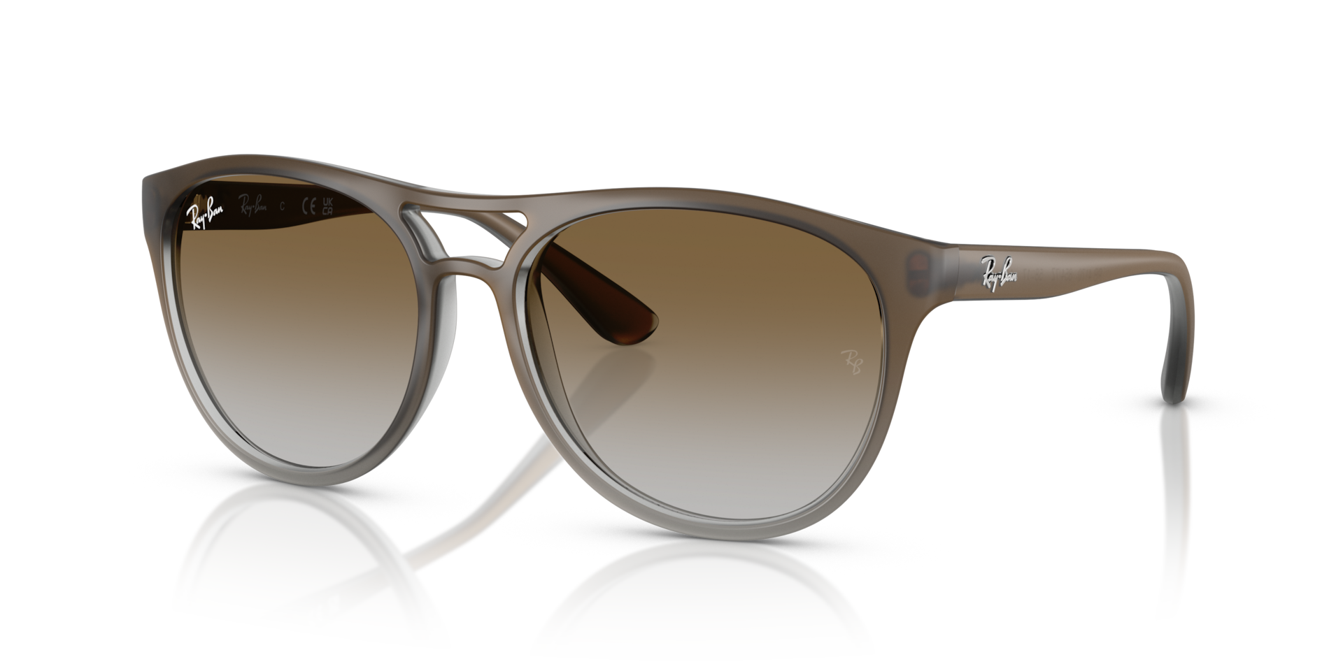 Ray-Ban Brad Lunettes De Soleil - Monture Brun Supérieur Sur Gris Clair Verres Vert 58-17