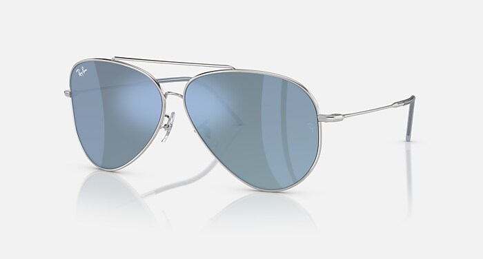 AVIATOR REVERSE サングラス シルバー と ライトブルー (59-11