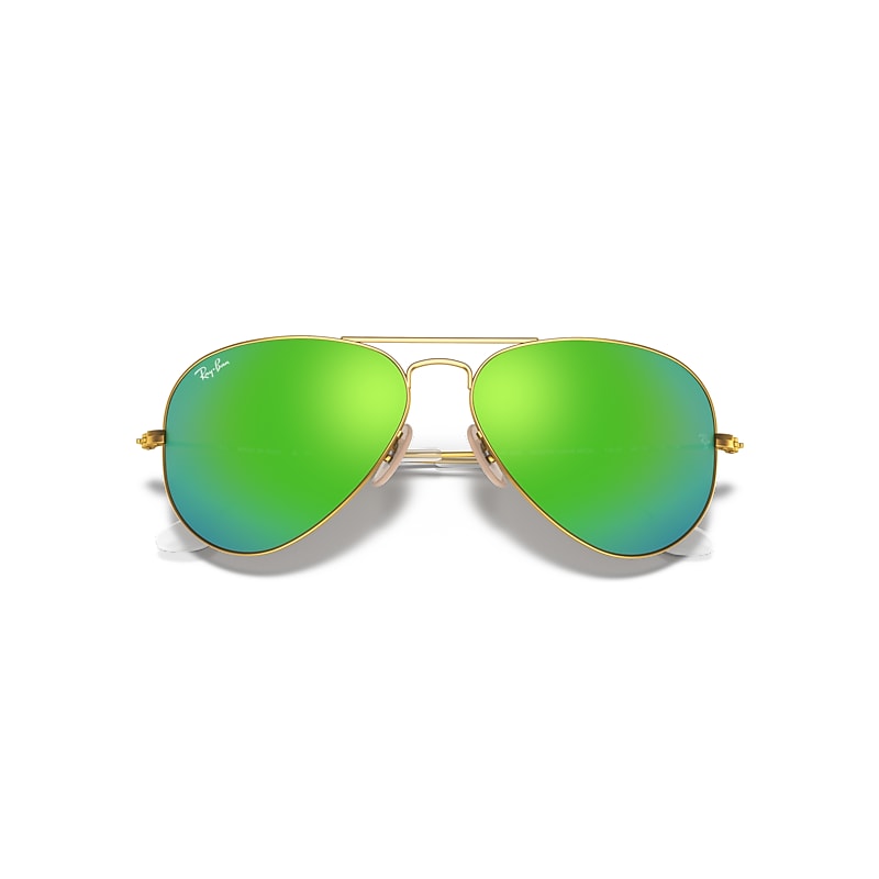 Ray-Ban Aviator Flash Lenses Sunglasses Gold Frame Green Lenses 62-14