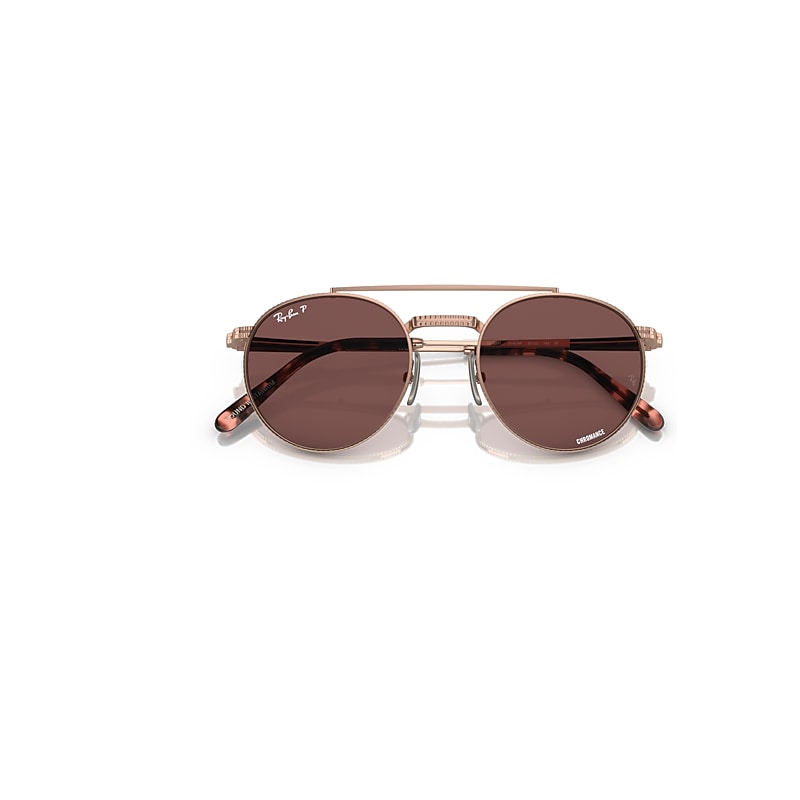 Ray-Ban Round II Titanium Sunglasses Rose Gold Frame Violet Lenses Polarized 50-20
