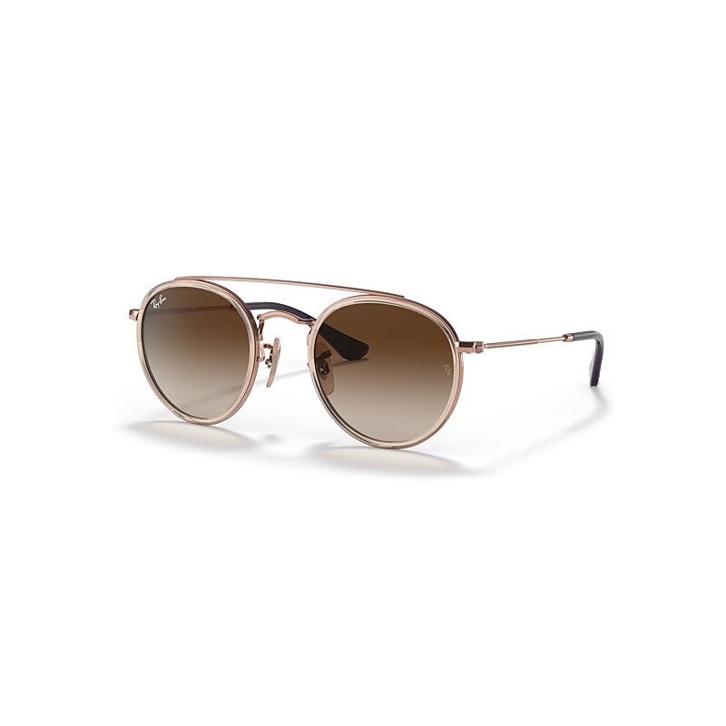 Ray-Ban Round Double Bridge Kids Sunglasses Rose Gold Frame Brown Lenses 46-21