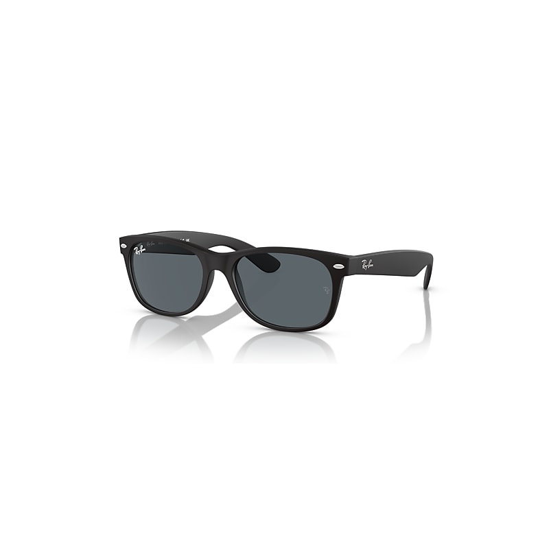 Ray-Ban New Wayfarer RB2132, Rubber Black Sunglasses Blue lenses, Mojo Glasses - Image 4