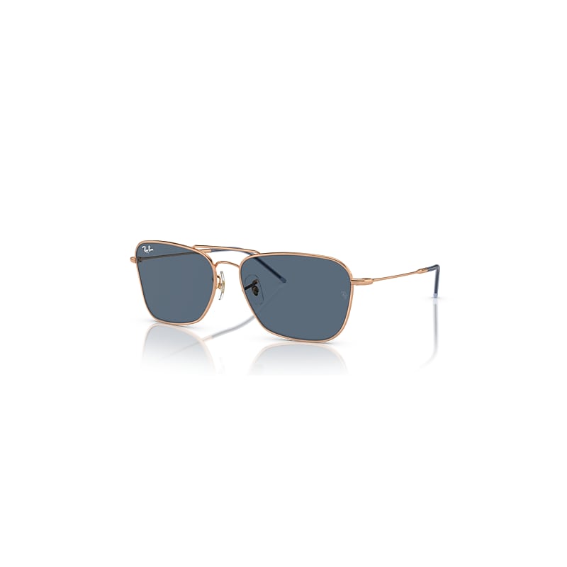 Ray-Ban Caravan Reverse Sunglasses Rose Gold Frame Blue Lenses 58-15