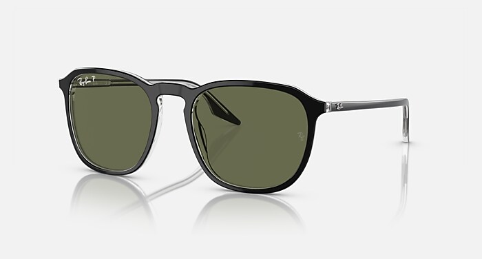 RB2203 Polarized Sunglasses in Black On Transparent and Green