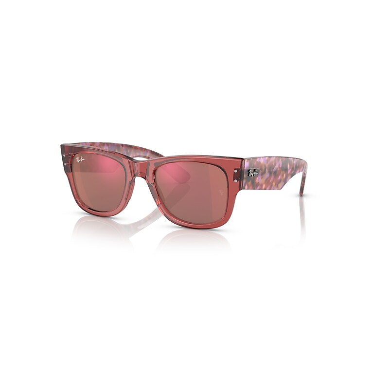 Ray-Ban Mega Wayfarer Sunglasses Striped Pink Havana Frame Red Lenses 52-21