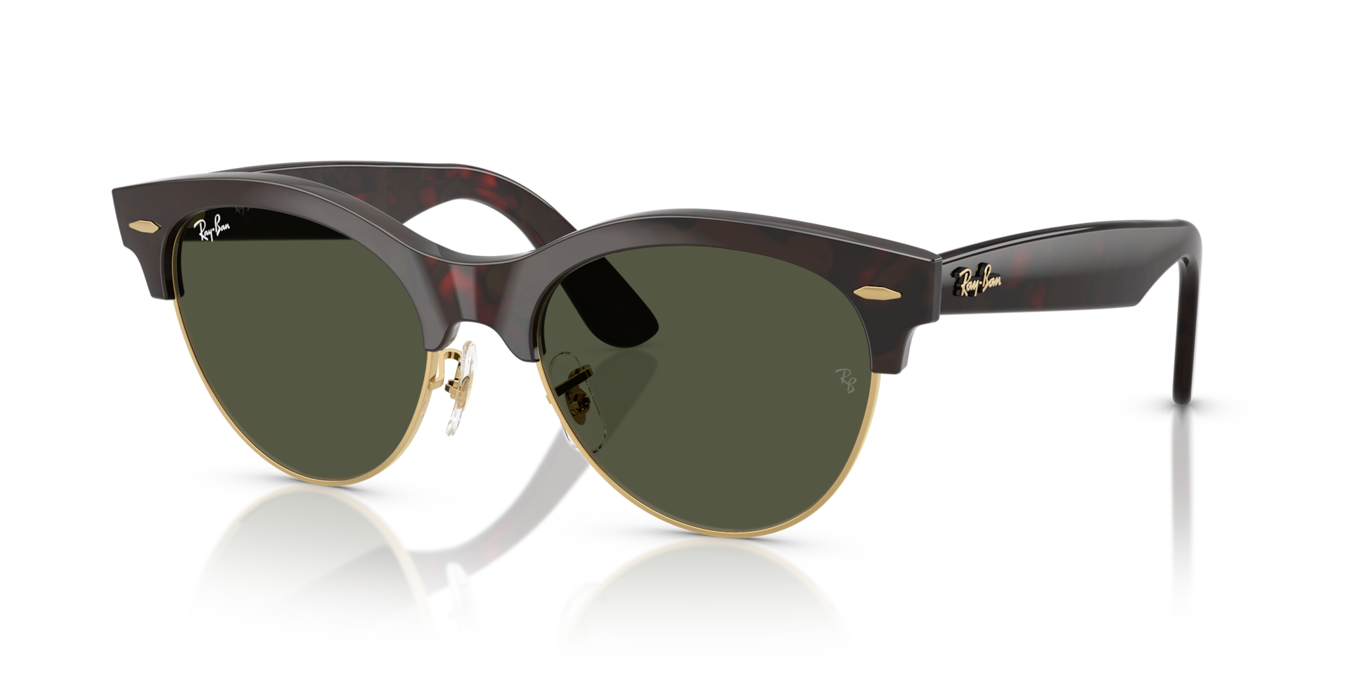 Ray-Ban Clubmaster Way Lunettes De Soleil - Monture Havana Rouge Verres Vert 54-19