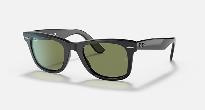 Wayfarer Óculos de Sol com Armação Preto e Lentes Verde garrafa