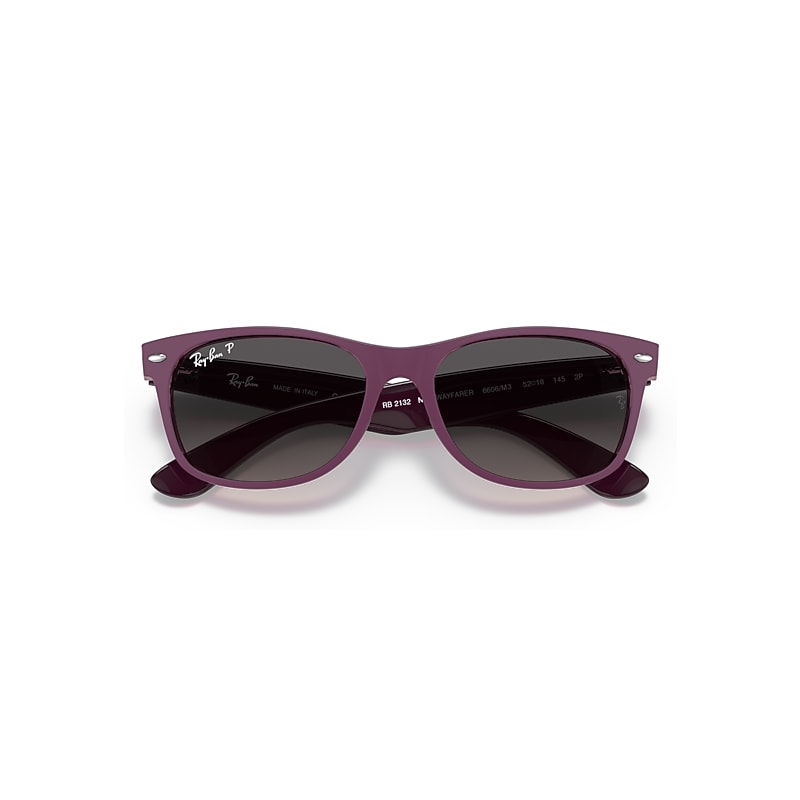 Ray-Ban New Wayfarer Classic Sunglasses Violet On Transparent Violet Frame Grey Lenses Polarized 58-18