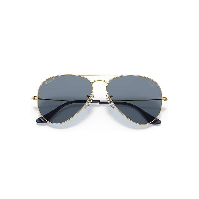 Ray-Ban Aviator Mickey Wdw50 Sunglasses Arista Gold Frame Blue Lenses Polarized 58-14