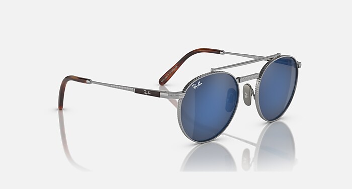 ROUND II TITANIUM Sunglasses in Silver and Grey Blue (53-20