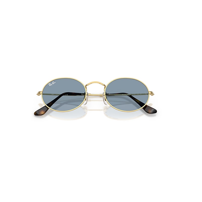 Oval Metal Summer Capsule Sunglasses in Arista Gold Frame and Blue
