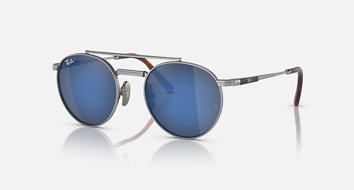 ROUND II TITANIUM Sunglasses in Silver and Grey Blue (53-20