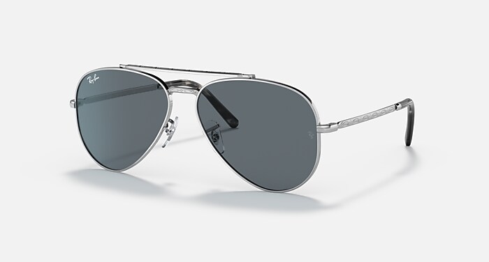 アビエーター マットシルバー S NEW AVIATOR サングラス シルバー と ブルー (62-14) - RB3625