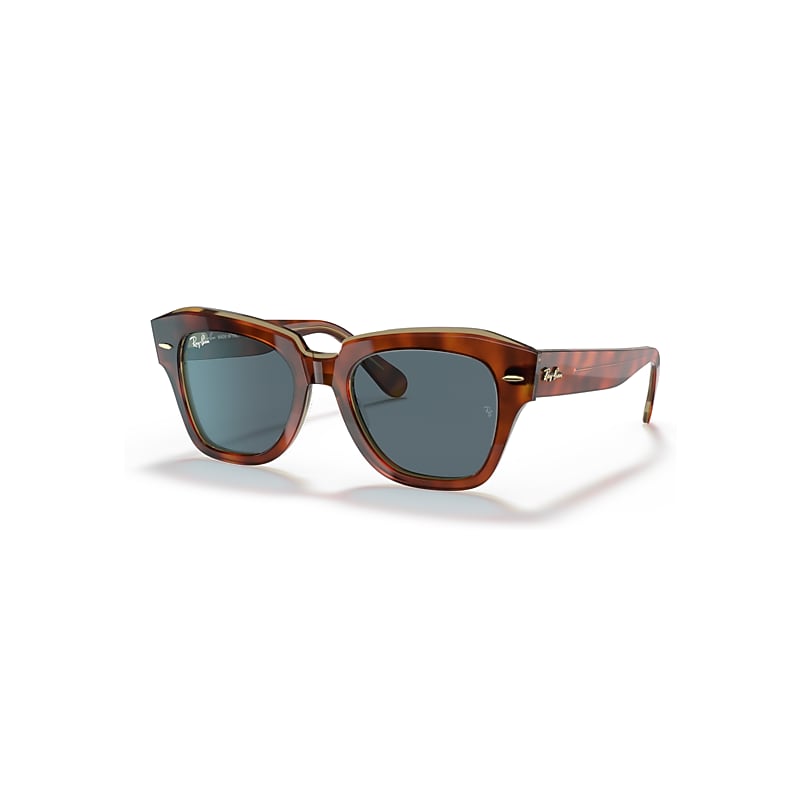 Ray-Ban State Street @collection Sunglasses Havana On Transparent Beige Frame Blue Lenses 49-20